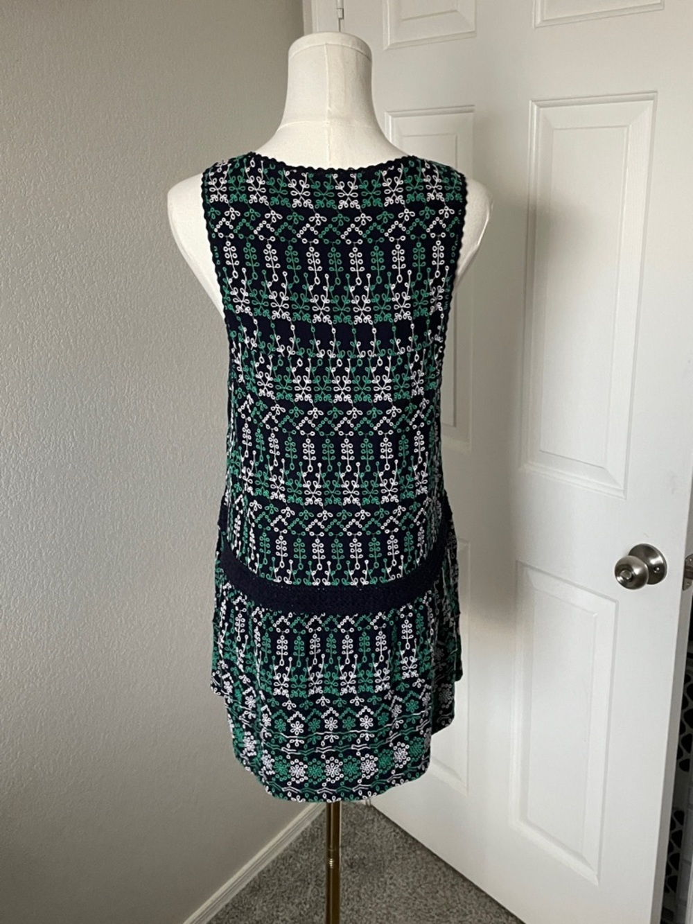 Anthropologie Navy Top with Green and White Floral Embroidery - Picture 5 of 5